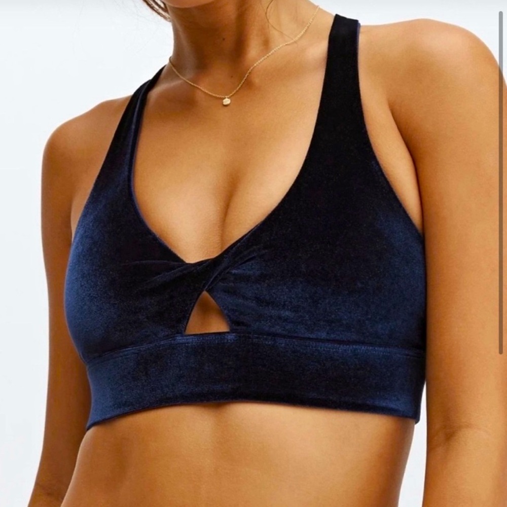 Fabletics Oasis Navy Velvet Lounge Bra Small